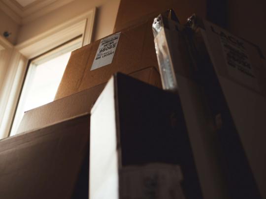 Stack of moving boxes